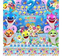 84 Pcs Requin Anniversaire 2 anni, Deco Anniversaire Shark, Décoration Fête Requin, Shark Party Supplies Set, Shark Ballons, Bébé Ballons Aluminium, Bannière