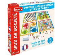 8456-Coffret 4 Jeux De Societe Et Jeu De Cartes-Pions En Bois-Pour Partager En Famille Ou Entre Amis Le Plaisir Du Jeu-À Partir De 3 Ans