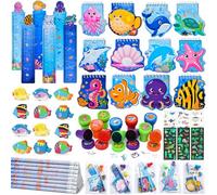 84PCS Pochettes Animaux Marins Cadeaux pour Fêtes Sous-marines, Mini-carnet de Notes, Règle, Crayon, Gomme, Tatouage Ephemere, Tampon Enfant, Sachet Bonbon, Cadeau Anniversaire Femme Homme