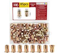 85 écrous à sertir M6, jeu de rivets aveugles, jeu d'écrous à sertir à tête plate, jeux d'écrous à visser, écrous à sertir, insert fileté en acier au carbone zingué coloré pour tôlerie