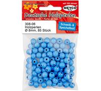 85 perles en bois de 8 mm de diamètre - Bleu clair - Résistant à la transpiration et à la salive.
