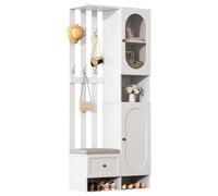 85 x 33,5 x 200 cm, meuble d'accueil, meuble d'accueil, armoire de rangement en verre trempé, ensemble de garde-robe, armoire d'entrée blanche, porte-manteau avec banc à chaussures et rembourrage