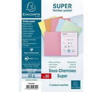 Exacompta - Réf. 850300E - Paquet de 30 sous-chemises SUPER 60 g/m2 aux couleurs pastel - sous chemises certifiées PEFC™ - Dimensions 22 x 31 cm pour format A4 - 5 couleurs assorties