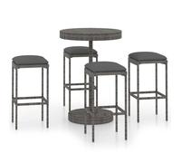 85132916& Ensemble de bar de jardin 5 pcs Table de bar + 4 tabourets bar Mange-Debout - et coussins Résine tressée Gris