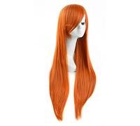 85Cm Wig Cosplay Kemungkinan Kim Wig Kostum Anime Poni Penuh Sintetis Panjang Lurus Oranye + Topi Wig