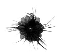 85mm Broche Femme Élégante Fascinator Plume Fleur Avec Perles Coquillage Mesh Clip Barrette Cheveux Épinglette Cravate Accessoire Mariage Fête Cocktail Derby Charme Bijou Pour Elle (Noir)