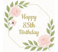 85th Birthday Guest Book: Pink and Gold Memory Party Keepsake with 75 Unique Questions and 50 Sign In Pages and Space for Pictures (8.5x8.5 inches, 108 pages) for Adults and Celebrations