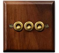 86 Type Antique Solid Wood Panel Brass Lever Toggle Light Switch, 1-4 Gang 2 Way Household Wall Switch(3 Gang)