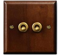 86 Type Antique Solid Wood Panel Brass Lever Toggle Light Switch, 1-4 Gang 2 Way Household Wall Switch(2 Gang)