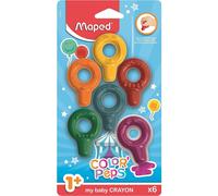 Maped - 6 Craies en Cire Bébé Color'Peps Baby - Premier âge - Crayons de Cire Ergonomiques pour enfants +18 mois - Boîte de 6 couleurs
