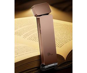 86lux Lampe de Lecture Rechargeable Liseuse LED USB-C, Légère 46 g, Lampe à Pince Marque-Page avec 3 Températures de Couleur, Jusqu'à 80H d'Autonomie, Rose Marron