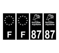 87 Haute Vienne logo noir autocollant plaque immatriculation auto sticker Lot de 4 Stickers - Angles : droits