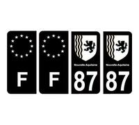 87 Haute Vienne noir autocollant plaque immatriculation auto sticker Lot de 4 Stickers - Angles : arrondis