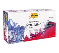 KREUL 87230 - SOLO GOYA Ready Mixed Pouring Set, peinture acrylique pré-mélangée pour moulage, 6 flacons de 80 ml en blanc, rouge carmin, magenta, bleu cobalt, noir et bleu saphir