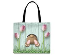 874 Sac Fourre Tout 40X50Cm, Motif De Lapin De Fleurs De Lapin De Pâques Tote Bags Occasionnel Tote Bag Pliant Sac Shopping Voyage Pour Voyages Plage Femme