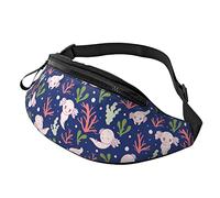 874 Sacoche Banane Axolotl Coraux Mer Algues Unisexe Sac Banane Taille Loisir,Mode Sac À Dos De Randonnée Pour Homme Vie Quotidienne Camping 14X35Cm