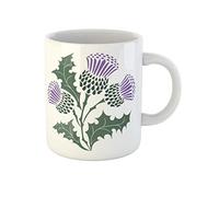 874 Tasse À Café En Porcelaine Chardon D'Écosse Vert Onopordum Acanthium Fleur Pourpre Blanche Écossaise Humoristique Tasses À Thé Aquarelle Mugs 330Ml Pour Thé,Fête Des Mères,Idée Cadeau