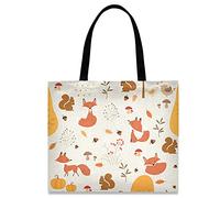 874 Tote Bag 40X50Cm, Arbres Mignon Renard Automne Écureuil Champignon Sac De Sport Occasionnel Fourre-Tout Plage Imprimés Sac À Provisions Pour Travail Dames Vacances