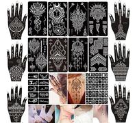 87Pcs Pochoirs de Tatouage, 16 Feuilles Réutilisable Indian Pochoirs de Tatouage à Paillettes, Pochoir Tatouage Temporaire pour Femmes Filles et Adolescents
