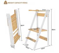 88*45*45cm Tour d'apprentissage pliable - Bambou - Café blanc - Tabouret lave-mains debout pour bébé - Tabouret repose-pieds