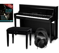 Classic Cantabile UP-1 SH Piano Droit Numérique - 88 Touches Clavier électronique à marteaux - Synthetiseur avec USB, MIDI, 40 voix, 256 polyphonie - Set avec Banc et Casque - Noir Brillant