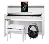 Classic Cantabile UP-1 WH Piano Droit Numérique - 88 Touches Clavier électronique à marteaux - Synthetiseur avec USB, MIDI, 40 voix, 256 polyphonie - Set avec Banc et Casque - Blanc Brillant