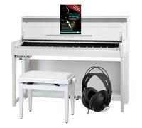 Classic Cantabile UP-1 WH Piano Droit Numérique - 88 Touches Clavier électronique à marteaux - Synthetiseur avec USB, MIDI, 40 voix, 256 polyphonie - Set avec Banc et Casque - Blanc Brillant