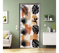 88 x 200 cm Autocollant Décoration de Porte, Tropical Moderne Feuilles De Palmier Monstera Oiseau De Paradis Sticker Mural Porte Orange Autocollants Muraux en PVC Amovibles pour Chambre Salon