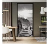 88 x 200 cm Sticker porte Trompe l'oeil Effect Papier Peint, Gris Photographie Mer Dunes De Sable Auto-adhésif Autocollants PVC Imperméable pour Chambre Salle de Bain Cuisine Décoration