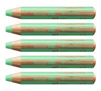 [880/503-5] STABILO Lot de 5 Crayons multi-talents woody 3en1, rond, vert pastel