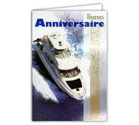 881807 Carte ANNIVERSAIRE Bateau de Plaisance Yacht de Luxe avec Paillettes qui brillent Navigation Nautisme Croisière en Mer Océan pour Capitaine Commandant de Bord - Format 11,5x17 cm avec Enveloppe
