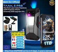8849 Tank 4 Pro Unihertz Smartphone Robuste 5G AI avec Projecteur 720P 1 To 36G Dimensity 8300 3K AMOLED Android 14 120Hz 11600mAh 720P Laser Auto Keystone 64MP Vision Nocturne 120Hz NFC Téléphone Set