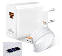 88W Supercharge Rapide pour Huawei Honor 200 Lite, Adaptateur de 2 Ports PD Chargeur Compatible avec 6A Câble USB C 1m Honor 90 Lite Magic7 Lite 7 Pro 6 X6B X8B Pad X8a Mate60 Pro Pura 70 Ultra