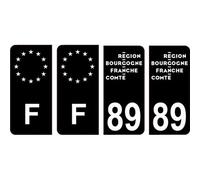 89 Yonne logo noir autocollant plaque immatriculation auto ville sticker Lot de 4 Stickers - Angles : arrondis