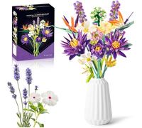 891 PCS Set De Construction De Fleurs,DIY Pourpre Botanicals Le Bouquet ,13 Bouquet de Fleur Blocs de construction,Vases non inclus