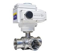89mm 3-Way Sanitary High Platform Electric Ball Valve 220V 12V Stainless Steel Tri Clamp Ferrule T/L Type Motorized Ball Valve(T TYPE_110VAC)