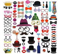 89Pièces Accessoire Photobooth Mariage Accessoires Photo Booth Props Masquerade Accessoires de Photos Lèvre Lunettes Cravate Couronne Lunettes Moustache pour Mariage Anniversaire Graduation Party