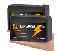 8AH 12V Batterie Lithium 96WH avec, 15000 Cycles, Batterie lifepo4 pour Camping Car RV Panneau Solaire, Système Solaire Complet ect Protection BMS (2 Pack)