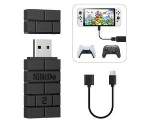 8BitDo Adaptateur USB sans fil 2 pour Switch/Switch 2, Windows PC, Mac & Raspberry Pi, compatible avec Xbox Series X & S, Xbox One Bluetooth, Switch Pro et PS5 Controller - Noir, câble OTG