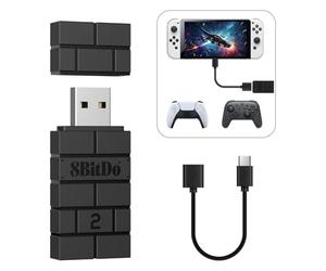 8BitDo USB Wireless Adapter 2, Adaptateur Bluetooth pour Système Switch/2, Windows 10, PS Classic, Android, Raspberry Pi, Retrofreak, Compatible avec Manette Xbox Series, JoyCon, Switch Pro, PS5/4/3