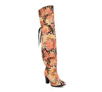 8CM / 3.14IN Cuissardes Épais Talon Super High Heel Lace-Up Over-The-Knee Bottes Imprimé Nouvelles Bottes Hautes pour Femmes,Orange,39 EU