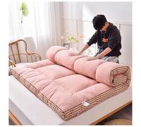8cm Thick Foldable Futon Mattress Soft Portable Japanese Floor Mat Easy Storage Double/Single/Queen Size Grey Plaid Perfect for Home & Travel(Pink,180x200cm)