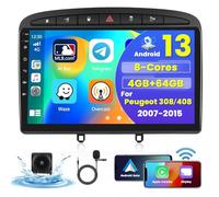 [8Core 4G+64G] Hikity Autoradio Android 15 pour Peugeot 308/408 2007-2015, Carplay sans Fil Android Auto 9'' Poste Radio avec GPS Bluetooth WiFi RDS DSP SWC+MIC+Caméra de Recul