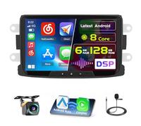 8Core/6+128G/DSP Hikity Android 15 Autoradio pour Dacia Duster/Sandero 2010-2015 Logan/Dokker 2012,8"Radio de Voiture à écran Tactile avec Sans Fil CarPlay Android Auto GPS WiFi RDS/FM BT 59UI CAM+MIC
