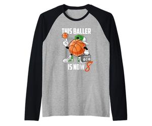 8e Anniversaire Joueur de Basket-Ball drôle 8 Ans Enfants garçons Manche Raglan