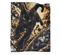8E3Q7J5T Plaid en Microfibre Chat Luxe déco canapé | 40x50inchtoucher doux polaire léger chaleur confort salon lit accent imprimé animal doré décoration cadeau voyage