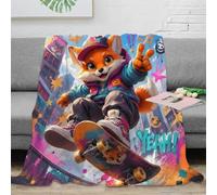 8E3Q7J5T Plaid Renard Urbain 3D imprimé Microfibre Toucher Polaire | 70×80inchtoucher doux microfibre léger chaleur canapé lit déco chambre enfant voyage entretien facile