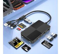 8en1 Lecteur de Carte Multiple,Lightning + USB-A + USB-C Adaptateur Hub Lecteur de Cartes SD pour SD/TF/CF/MS/XD/USB 2.0,OTG Lecteur de Carte Mémoire pour Windows/Mac/Linux/Android pour Photographie