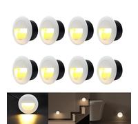 8er 3W Lumières d'escalier rond, Applique Encastré Murale Blanc chaud IP65 | spots LED escalier avec boîte encastrée, 230V eclairage mural alu etanche escalier encastrable marchepied, Boîtier blanc