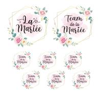 8feuilles Tee Shirt EVJF Stickers Thermocollants Transfert Textile Autocollants Thermocollant Personnalisé La Mariée Team de la Mariée Déguisement Déco pour Enterrement de Vie de Jeune Fille Mariage
